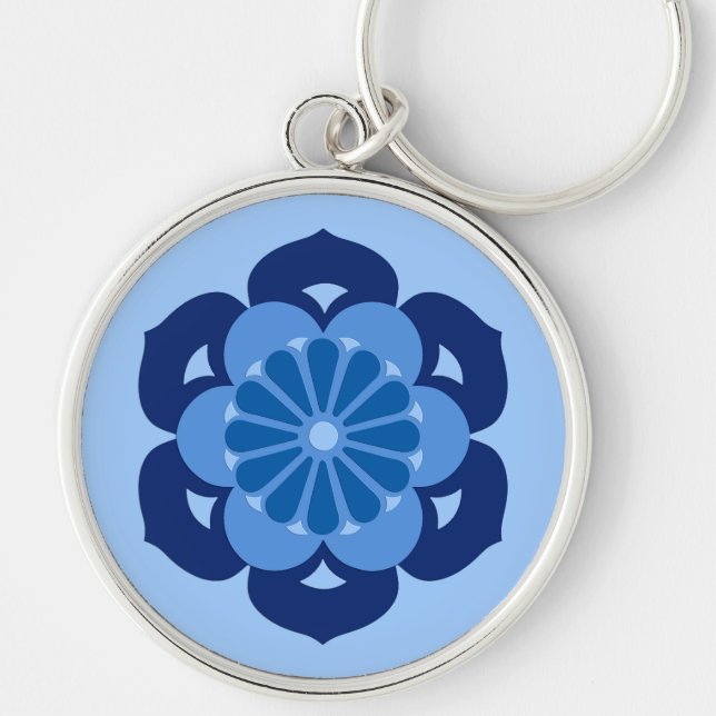 Chaveiro Lotus Flower Mandala, Indigo e Azul Claro (Frente)