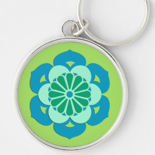 Chaveiro Lotus Flower Mandala, Verde limão e Azul Claro