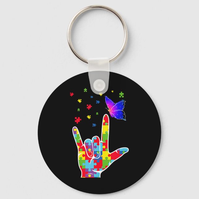 Chaveiro Love ASL Sinal Language Quebra-cabeça Butterfly Au (Frente)