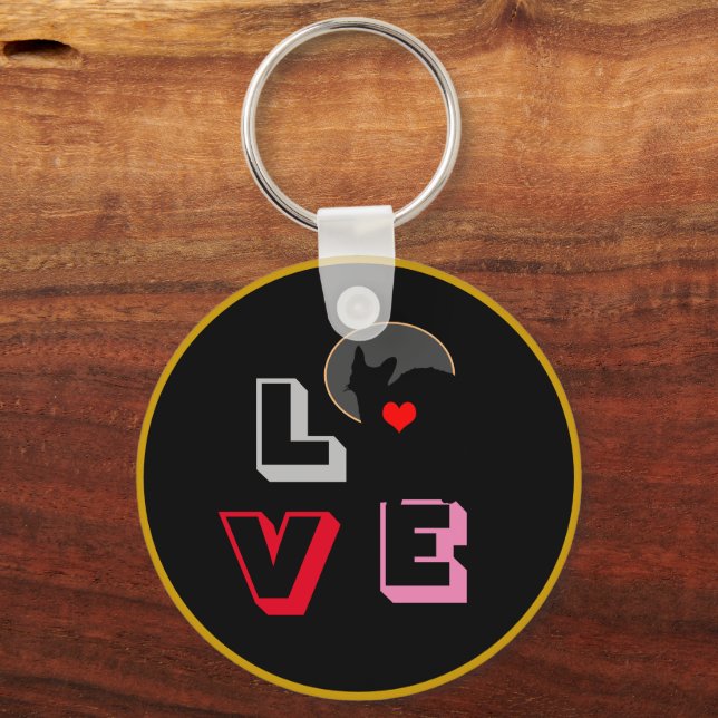 Chaveiro LOVE & Black Cat - grande fã/moda animal (Frente)
