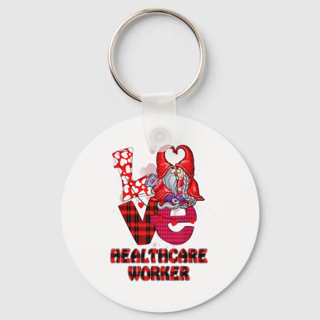 Chaveiro Love Gnome Healthcare Worker Valentines Day Heart  (Frente)