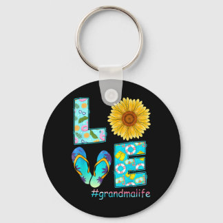 Chaveiro LOVE Grandma Life Flip Flops Hippie Sunflower
