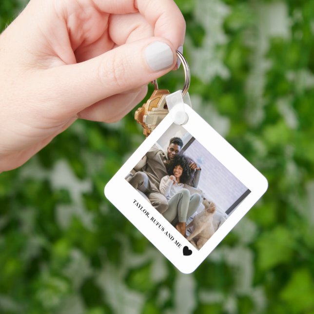 Chaveiro Love Heart Text e 2 Fotografias (Mão)