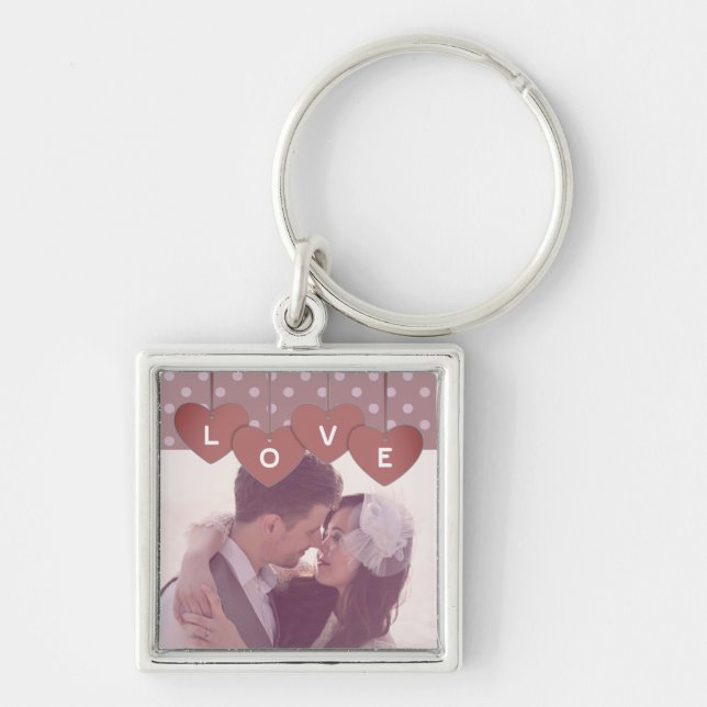 Chaveiro Love Hearts Banner Romantic Overlaid Custom Photo (Frente)