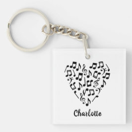 Chaveiro Love Music Heart of Music Notes with Name