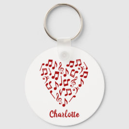 Chaveiro Love Music Heart of Red Music Notes with Name