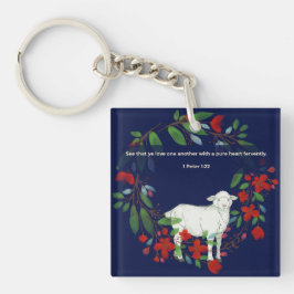Chaveiro Love One Another | Lamb & Floral Acrylic Keychain