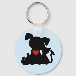 Chaveiro Love Puppy and Kitten Silhouette Blue