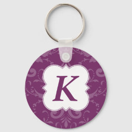 Chaveiro Lovely Labels Purple Damask Custom Initial