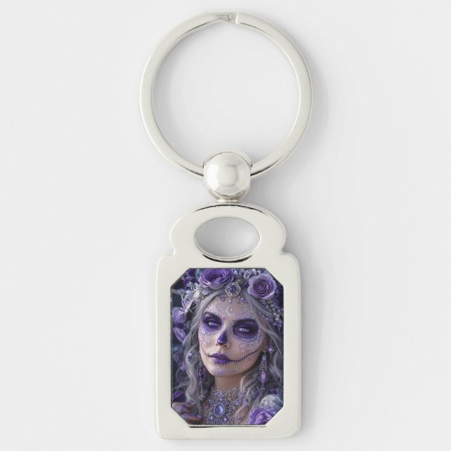 Chaveiro Lua de Ámora Calavera – Dia de Finados Roxo (Frente)
