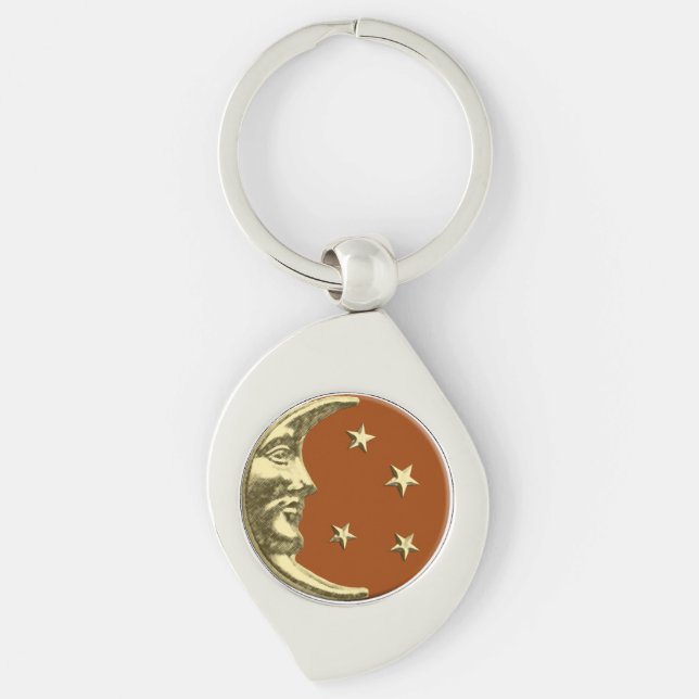 Chaveiro Lua e Estrelas Art Déco - Marrom Ferrugem e Dourad (Frente)