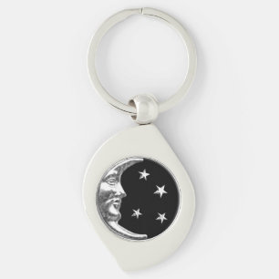 Chaveiro Lua e estrelas do art deco - preto e prata