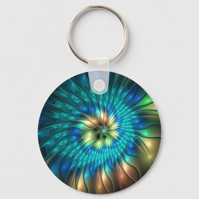 Chaveiro Luminosa Fantasia Flor, Colorida Abstrato Fractal (Frente)