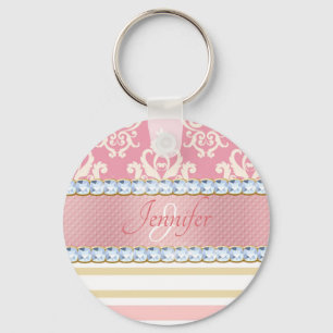 Chaveiro Luminosa Rosa, Rinestona Cinzenta Faux