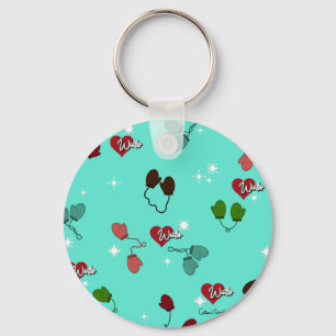 Chaveiro Luvas de Amor de Inverno e Padrão de Floco de Neve