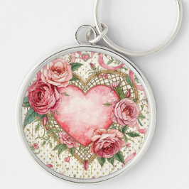 Chaveiro Luxo, Dia dos Namorados, Coração Rosa e Flores de 