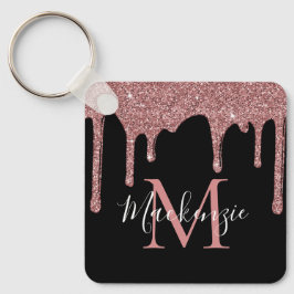 Chaveiro Luxo Monograma com Glitter Preto e Dourado Rosa
