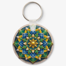 Luxury 3D Mandala Keychain - Geometric Gold & Gree