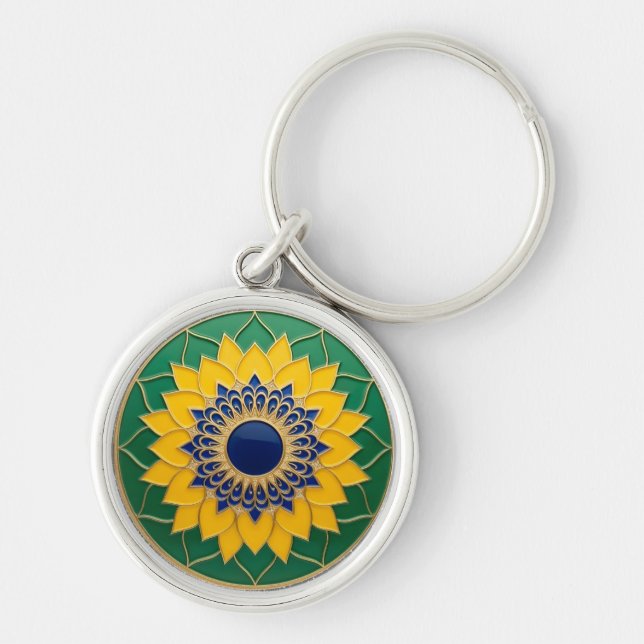 Chaveiro Luxury 3D Solar Mandala Keychain - Gold & Emerald  (Frente)