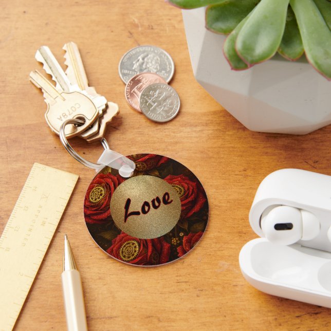 Chaveiro Luxury Steampunk Roses Romantic Gold Gears (Mesa)