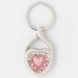 Chaveiro Luxury,Valentine, Love Pink Heart ,Flowers Pattern