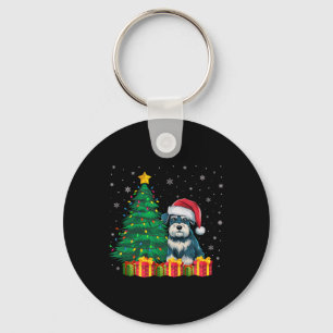 Chaveiro Luz de Natal de Schnauzer Santa Hat, Miniatura Úti