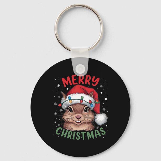 Chaveiro Luzes de árvore de Natal esquilo camisola de Natal (Frente)