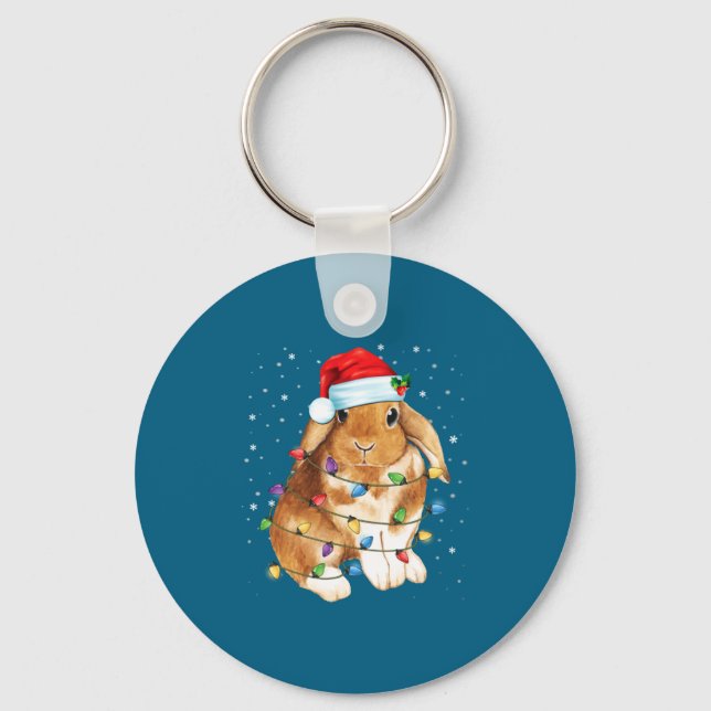 Chaveiro Luzes de Natal de Coelho com Chapéu de Papai Noel  (Frente)