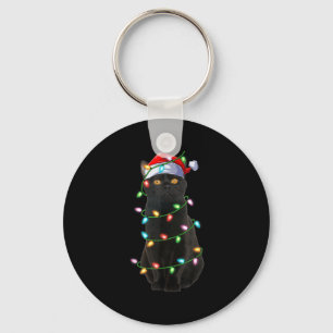 Chaveiro Luzes de Natal de Gato Preto Chapéu de Papai Noel