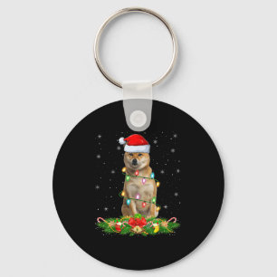 Chaveiro Luzes de Natal do Cão Shiba Inu Chapéu Divertido d
