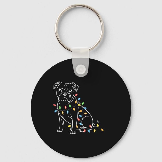 Chaveiro Luzes de Natal do Papai Noel Engraçado do Pitbull  (Frente)