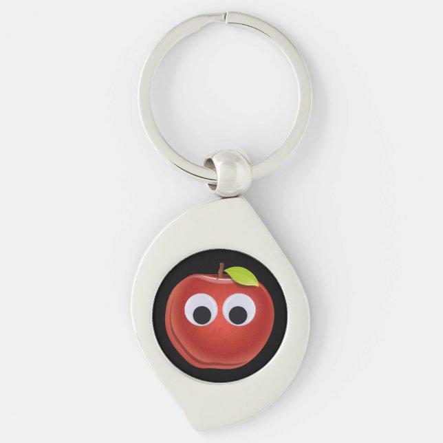 Chaveiro Maçã Vermelha Engraçada com Olhos Googados (Frente)