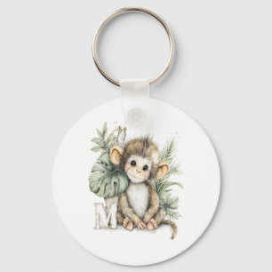 Chaveiro Macaco alfabeto de animais bebês em aquarela fofa
