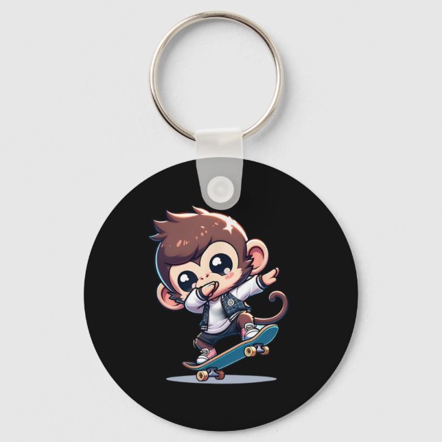 Chaveiro Macaco engraçado de skate (Frente)