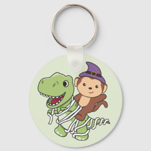 Chaveiro Macaco Feliz Halloween T-rex Mummy Costume Keychai