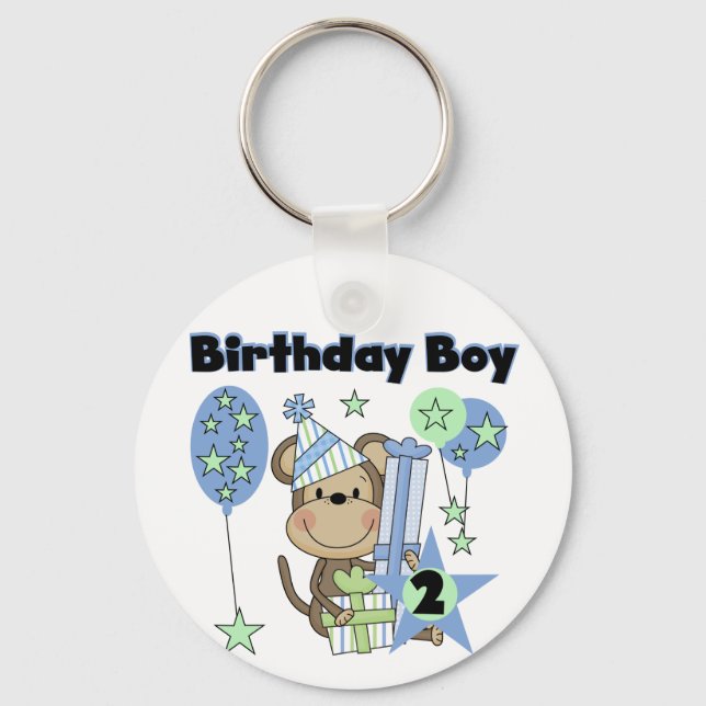 Chaveiro Macaco-Garoto Com Camisetas De segundo aniversário (Frente)