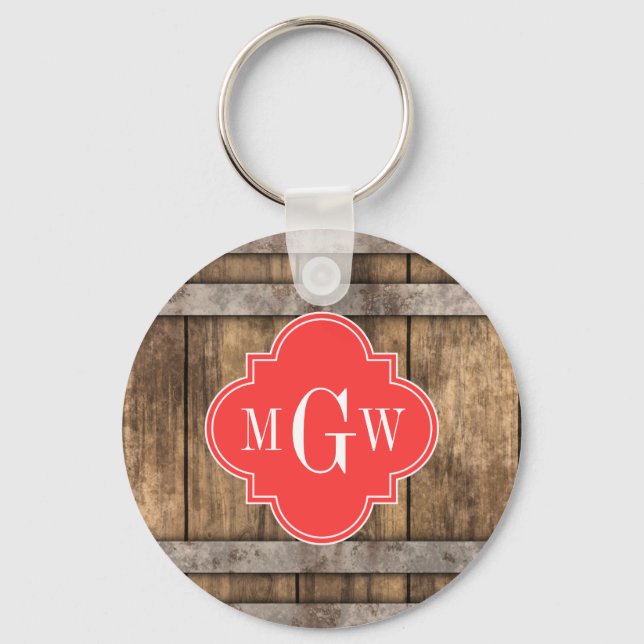 Chaveiro Madeira russa Banda de metal Quatrefoil de coral 3 (Frente)