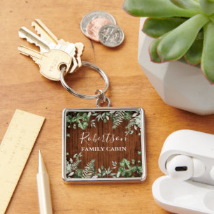 Chaveiro Madeira Rústica Cana da Família Ivy Ferns Sage