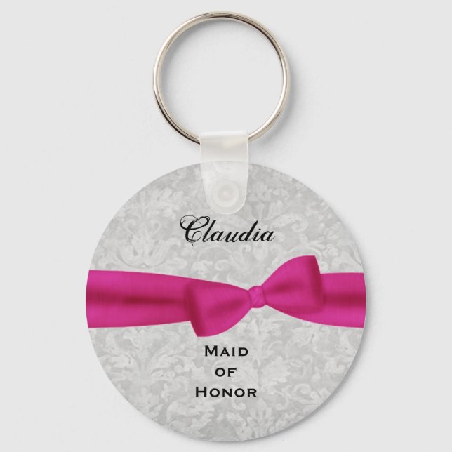 Chaveiro Madrinha de casamento, cor-de-rosa, Arco Silver Da (Frente)