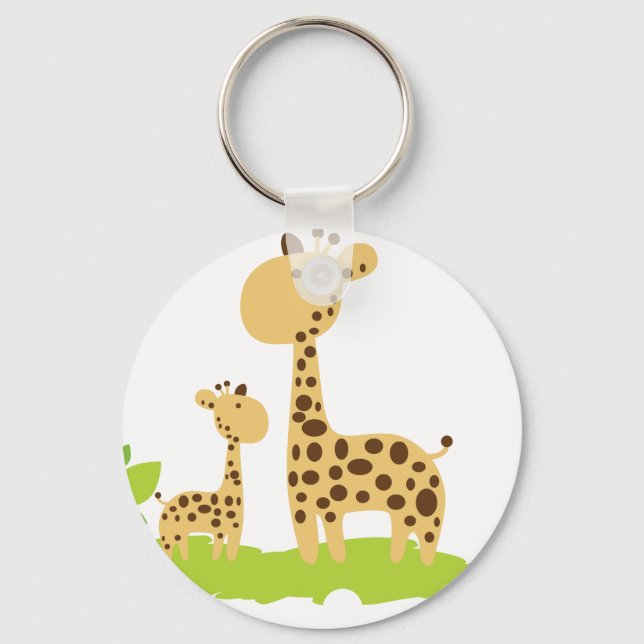 Chaveiro Mãe Adorável e Girafa Bebê Verde e Amarelo (Frente)