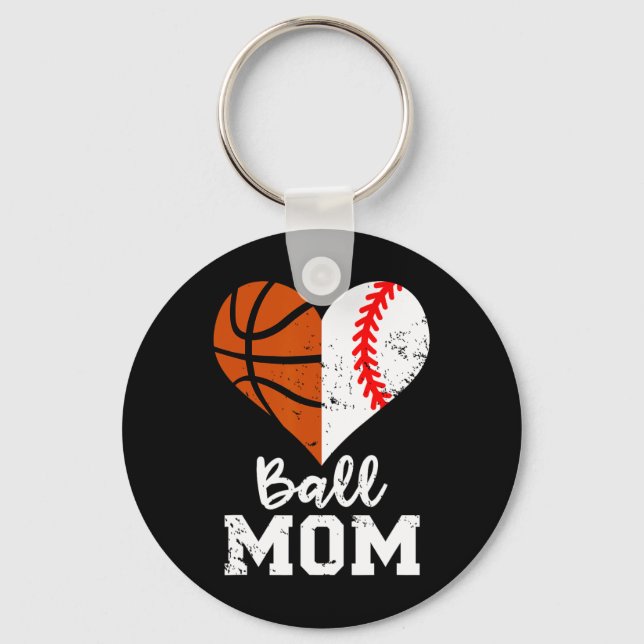 Chaveiro Mãe de Ball Heart Divertido Baseball Basball Mãe (Frente)
