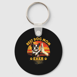 Chaveiro Mãe de Boston terrier pôr do sol retrô divertido d