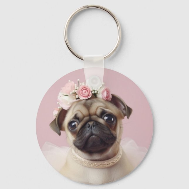 Chaveiro Mãe de Cachorro para a Vida Pug Foto Personalizada (Frente)