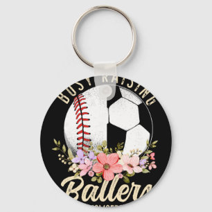Chaveiro Mãe de Futebol e Beisebol de Ambos Ocupada Criando