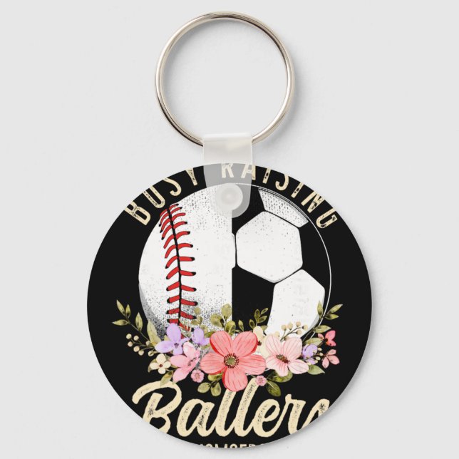 Chaveiro Mãe de Futebol e Beisebol de Ambos Ocupada Criando (Frente)