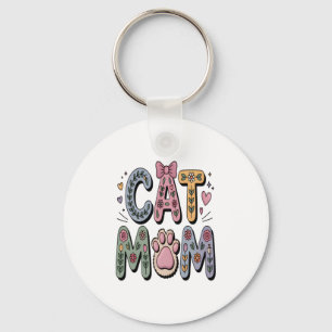 Chaveiro Mãe de Gato Floral com Impressão de Pata