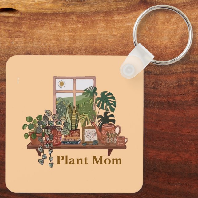 Chaveiro Mãe de Planta Boho Jardim Interno Aquarela (Verso)