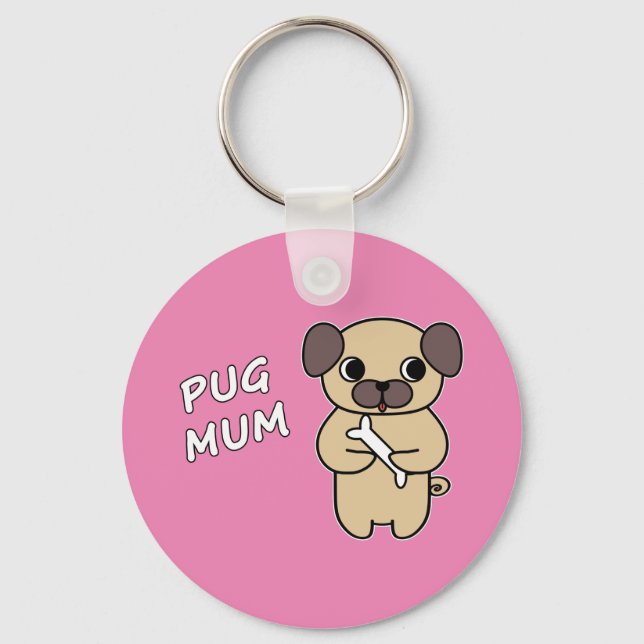 Chaveiro MÃE DE PUG - Rosa (Frente)