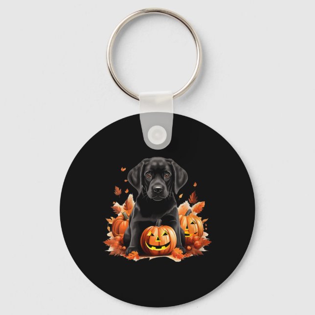 Chaveiro Mãe e Pai de Cachorro Lab Preto de Halloween Caído (Frente)