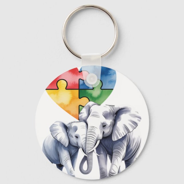 Chaveiro Mãe Elefante Conscientização do Autismo com Quebra (Frente)